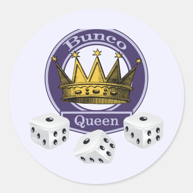 Bunco Queen Crown and Dice Classic Round Sticker (Front)