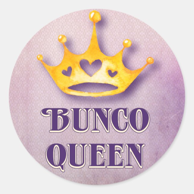 Bunco Queen Crown Party Classic Round Sticker (Front)