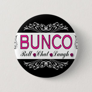 Bunco, Roll, Chat, Laugh In Pink, Black and White 6 Cm Round Badge