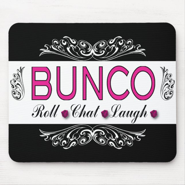Bunco, Roll, Chat, Laugh In Pink, Black and White Mouse Mat (Front)