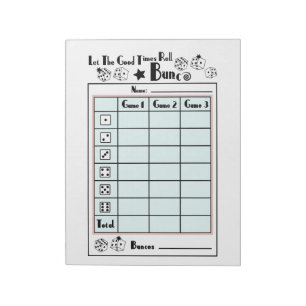 Bunco Score Card Notepad