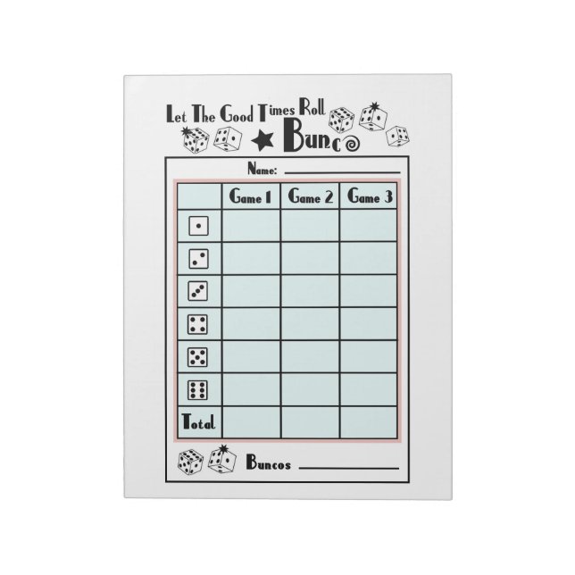  Bunco Score Card Notepad (Rotated)