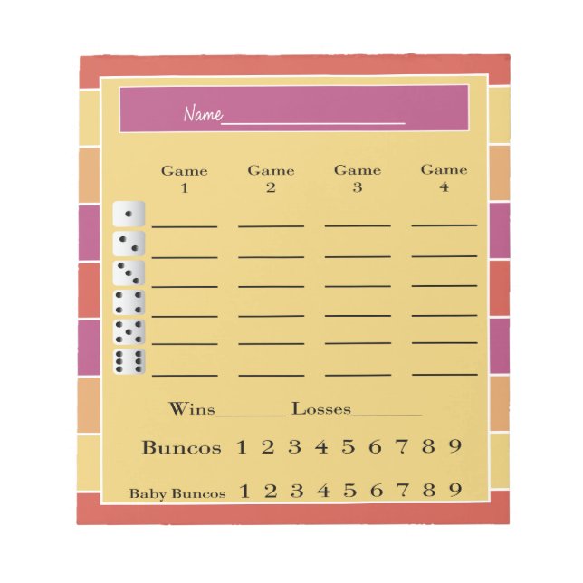 bunco score pad - colourful stripes (Front)