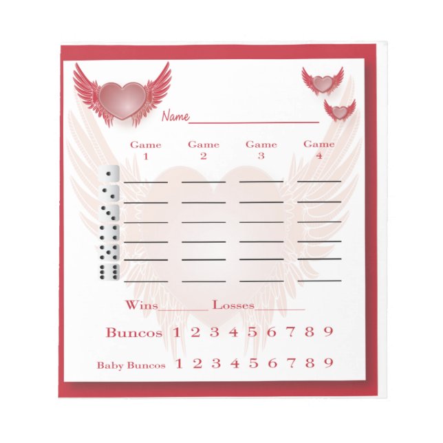 bunco score pad - heart with wings (Front)