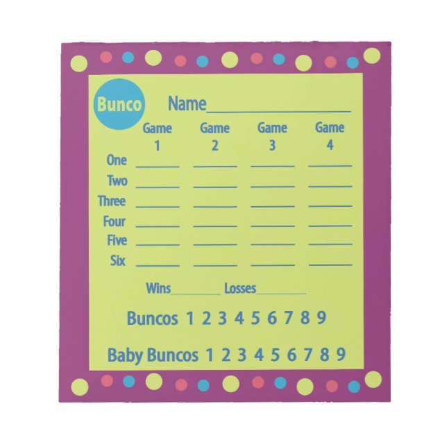 bunco score pad or score card - polka dots (Front)