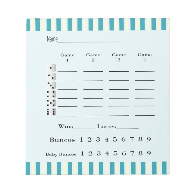 bunco score pad - retro coloured blue and yellow (Front)