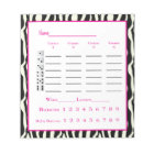 bunco score pad - zebra design