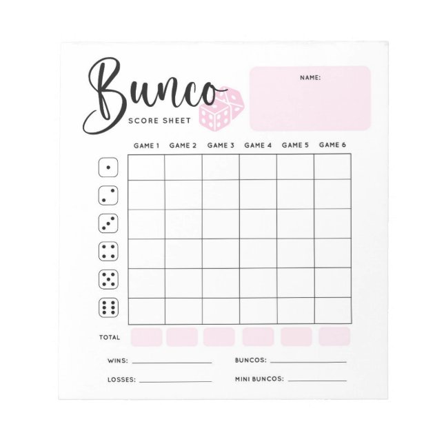 Bunco Score Sheet Pad (Front)