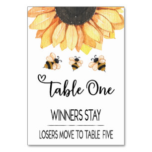 Bunco Sunflower Bee Table Card 1 to 5