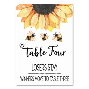 Bunco Sunflower Bee Table Card #4