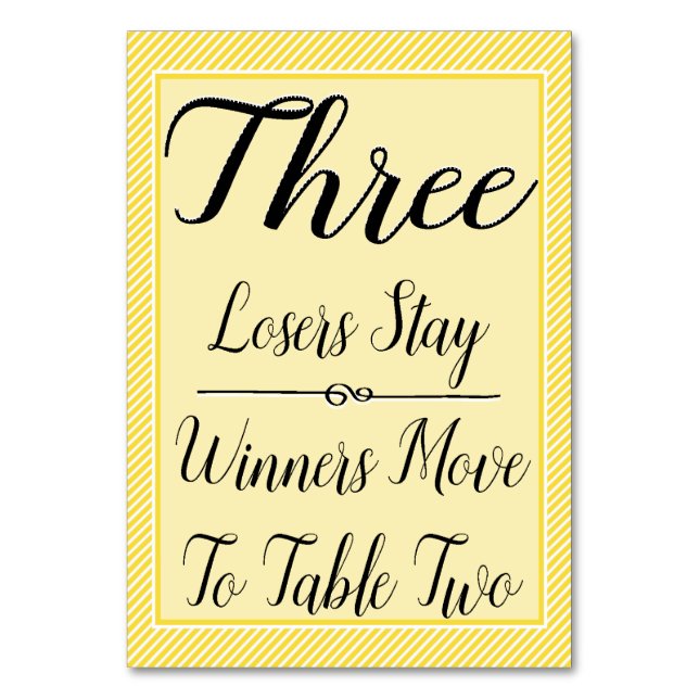 Bunco Table Card #3 - Stylish Yellow Stripe (Front)