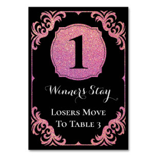 Bunco Table Card Elegant Pink Glitter  One