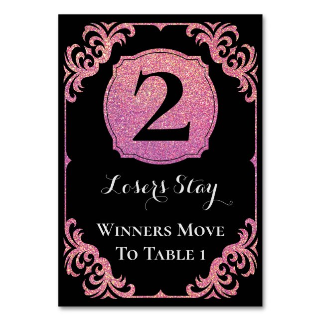 Bunco Table Card Elegant Pink Glitter Two (Back)