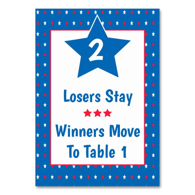 Bunco Table Card - Patriotic  Red,White & Blue #2 (Back)