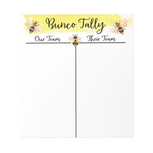 Bunco Table Tally Score Sheet Bee Notepad (Front)