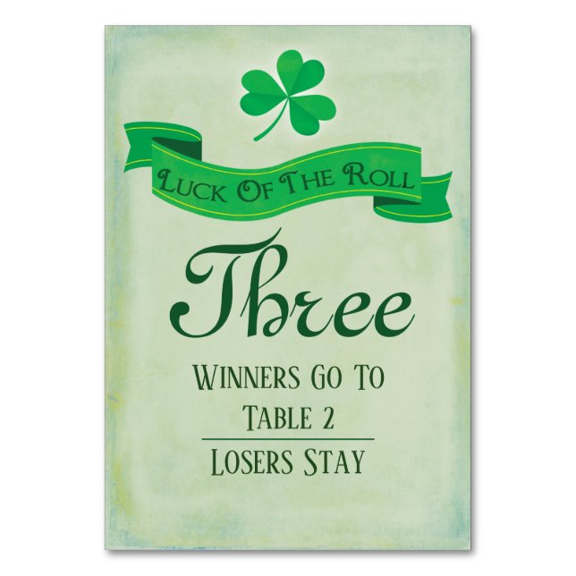 Bunco Table Three March Saint Patricks Table Number (Back)