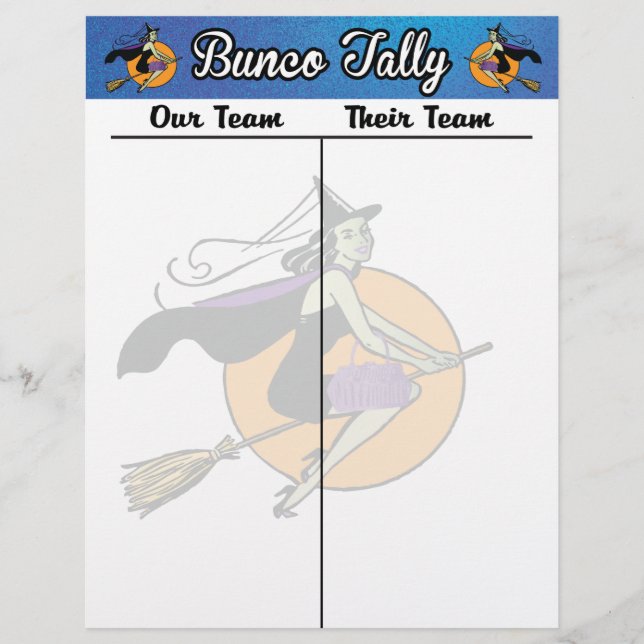 Bunco Tally Score Sheet Witch October Theme (Front)