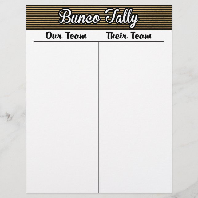 Bunco Tally Sheet - Black and Gold Stripe (Front)