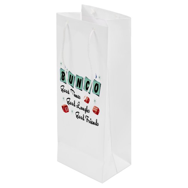 Bunco WIne Gift Retro Good Times Good Friends Wine Gift Bag (Back Angled)