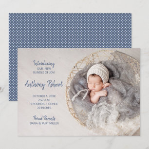 Bundle of Joy Baby Boy Photo Birth Announcements