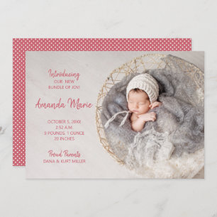 Bundle of Joy Baby Girl Photo Birth Announcement