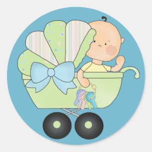 Bundle of Joy Baby Shower+Cute Baby Buggy/Blue Classic Round Sticker