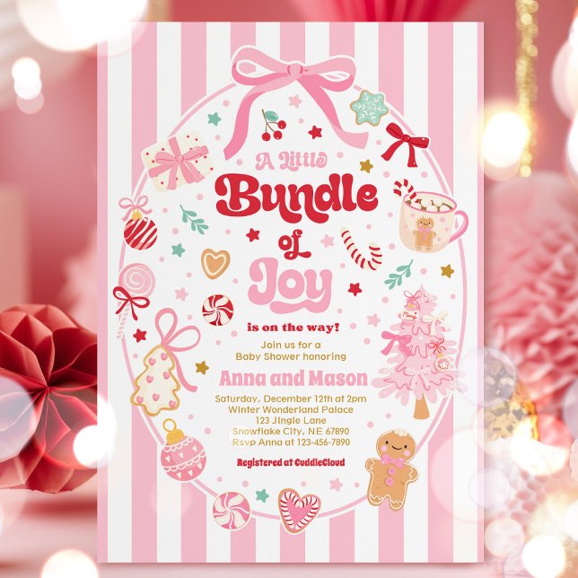 Bundle Of Joy Christmas Coquette Bow Baby Shower Invitation (Creator Uploaded)