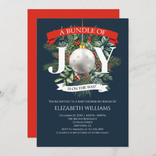 Bundle Of Joy Christmas Greenery Baby Shower Invitation