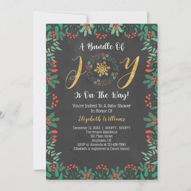 Bundle Of Joy Christmas Greenery Baby Shower Invitation (Front)
