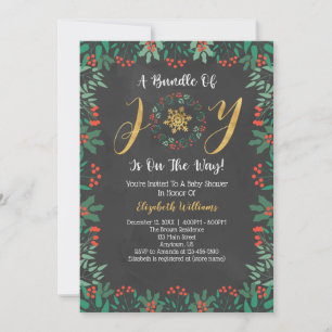 Bundle Of Joy Christmas Greenery Baby Shower Invitation