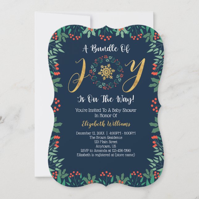 Bundle Of Joy Christmas Greenery Baby Shower Invitation (Front)