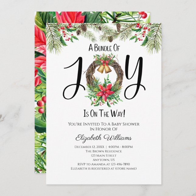 Bundle Of Joy Christmas Watercolor Baby Shower Invitation (Front/Back)