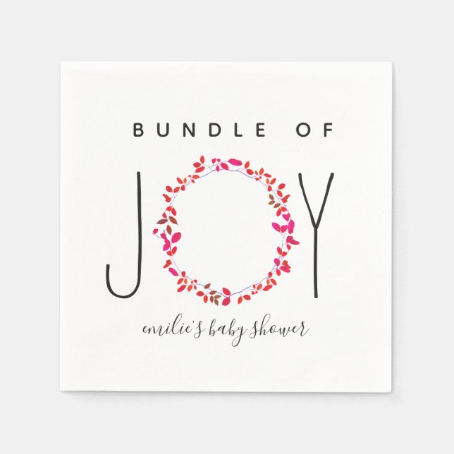 Bundle Of Joy Girly Greenery Baby Shower Napkin (Front)