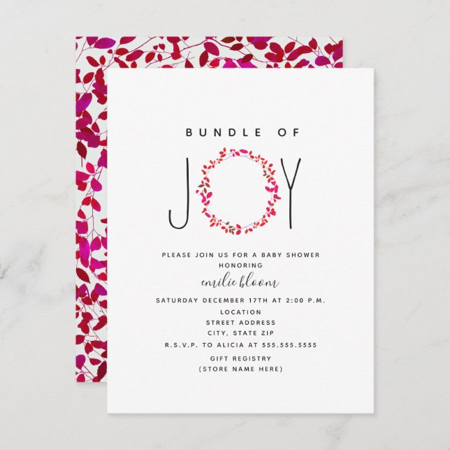 Bundle Of Joy Girly Greenery Wreath Baby Shower Invitation (Front/Back)