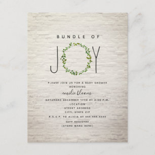 Bundle Of Joy Greenery Wreath Brick Baby Shower Invitation