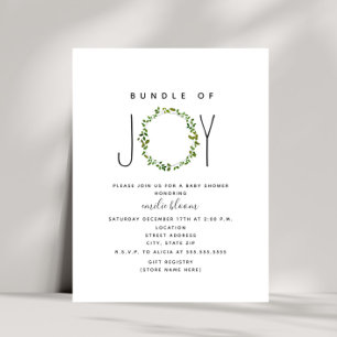 Bundle Of Joy Greenery Wreath Neutral Baby Shower Invitation