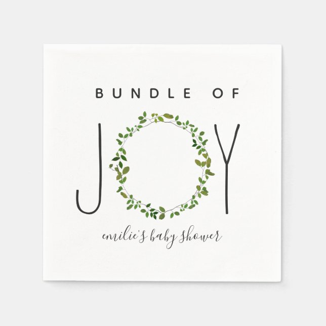 Bundle Of Joy Greenery Wreath Neutral Baby Shower Napkin (Front)
