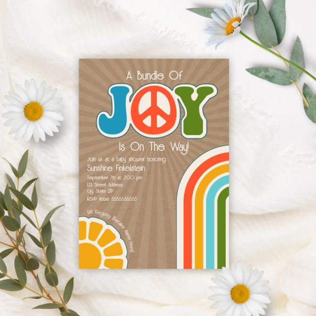 Bundle of Joy Groovy Peace Hippie Baby Shower Invitation (Creator Uploaded)
