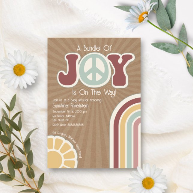 Bundle of Joy Groovy Peace Muted Cardstock Baby Invitation (Creator Uploaded)