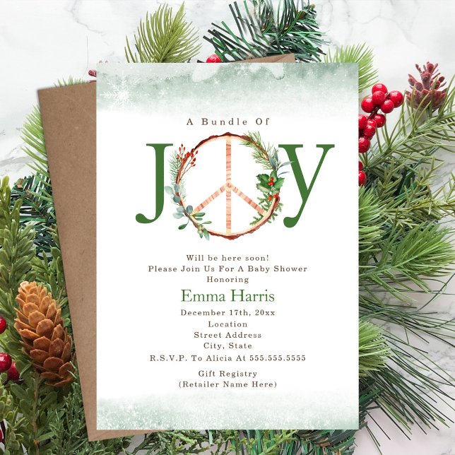 Bundle Of Joy Peace Boho Christmas Baby Shower Invitation (Creator Uploaded)