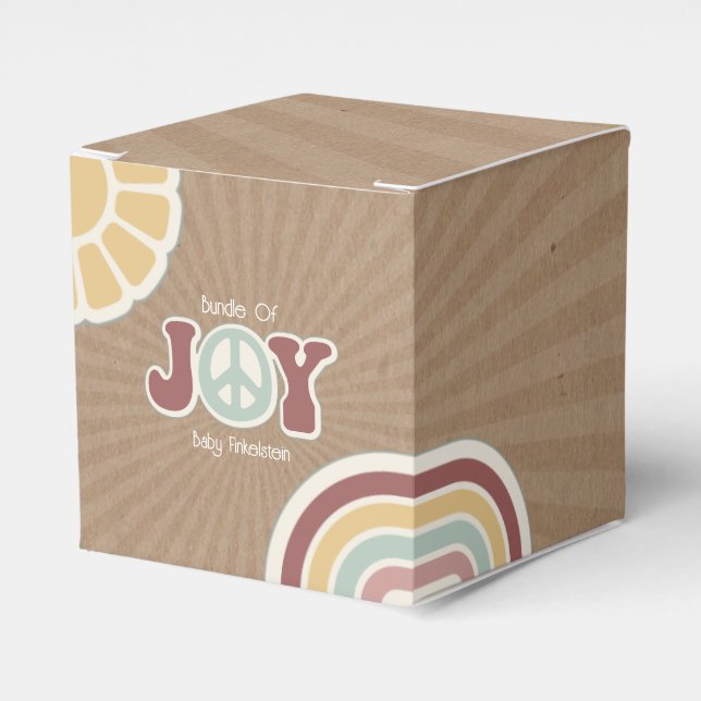 Bundle of Joy Peace Pink Brown Baby Shower Hippie Favour Box (Front Side)