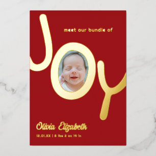 Bundle of JOY Real Gold Foil Photo Birth Holiday Card