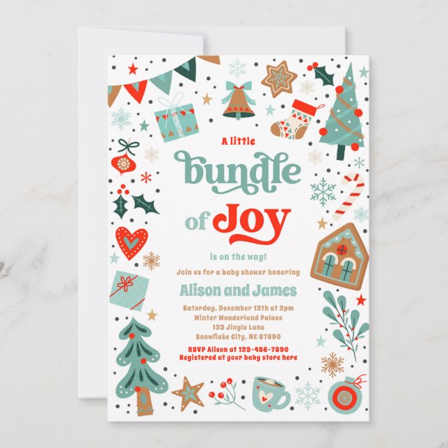 Bundle Of Joy Red And Blue Christmas Baby Shower Invitation (Front)
