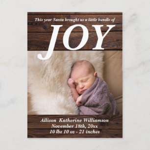 Bundle of Joy Rustic Wood New Baby Christmas Photo Postcard