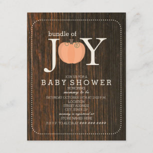 Bundle Of Joy Wood Inspired Pumpkin Fall Baby Invitation