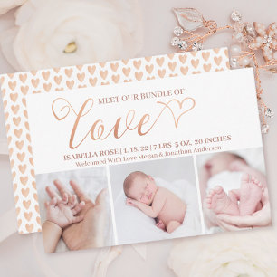 Bundle of Love Valentine 3 Photo Birth Baby Announcement