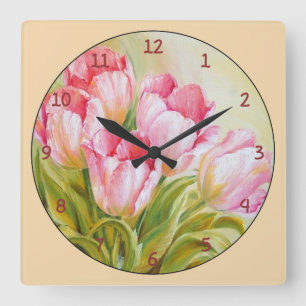 Bundle of Pink and White Tulips Square Wall Clock