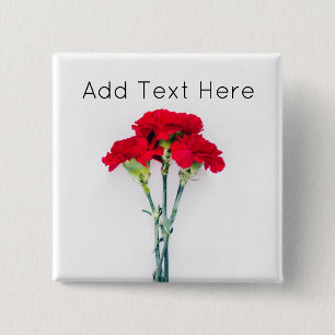 Bundle of Red Carnation Flowers 15 Cm Square Badge