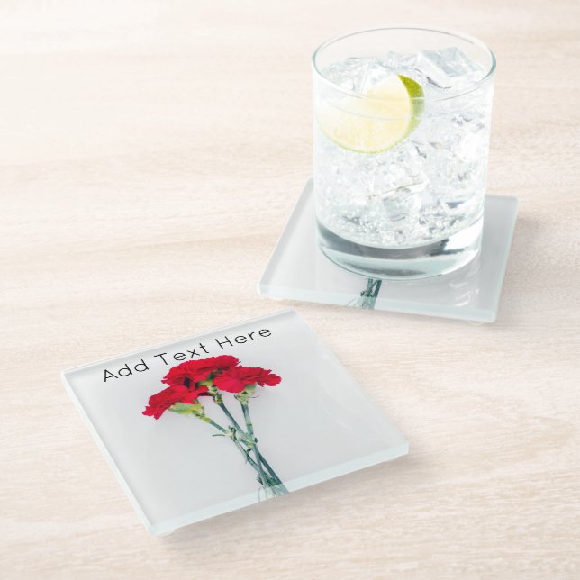 Bundle of Red Carnation Flowers Glass Coaster (Angled)