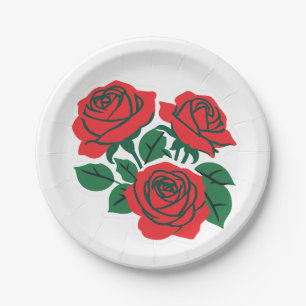 Bundle of Red Roses Formal Wedding Paper Plate